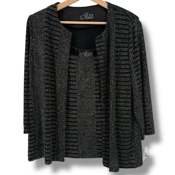 Alex Evenings 2-piece Jacket Tank Shell Glitter Stripe Shirt Set Size Large - Picture 1 of 5